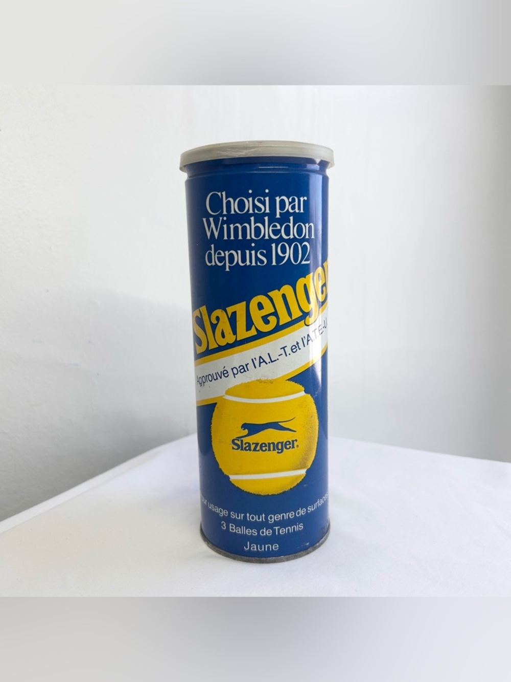Vintage Slazenger Opened Tennis Ball Tin Can Tube Prop with Balls